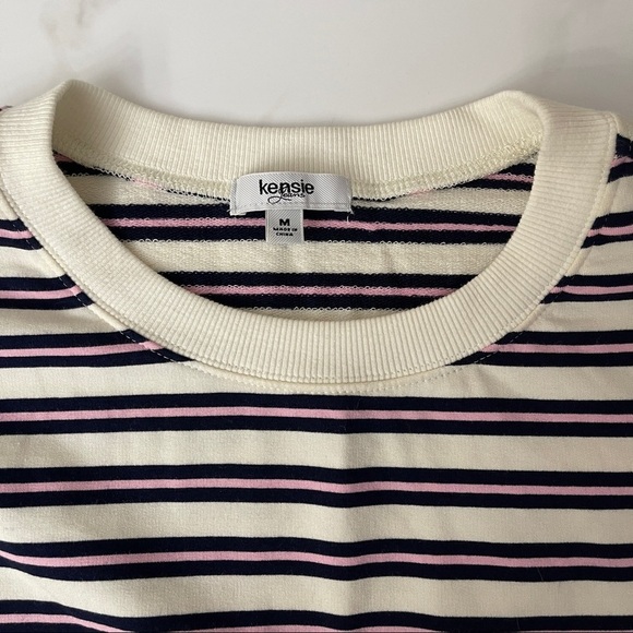 Kenzie Striped Tie Waist Long Sleeve Top Pink White Black Jersey Sweatshirt - Picture 5 of 8
